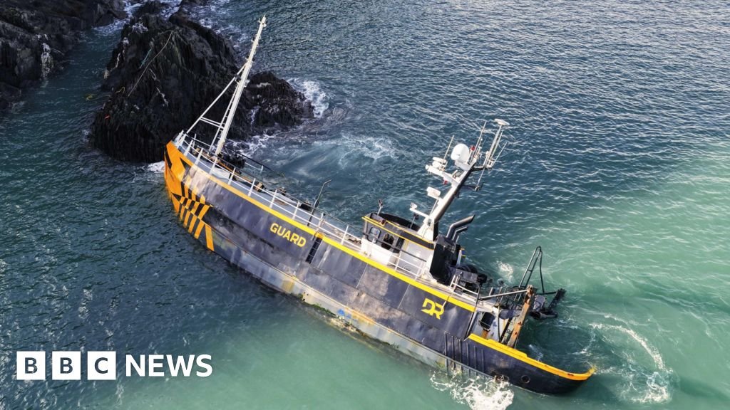 Striking drone footage shows ship abandoned off coast of Wales
