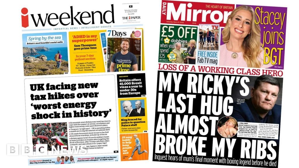 'UK facing new tax hikes' and 'My Ricky's last hug'
