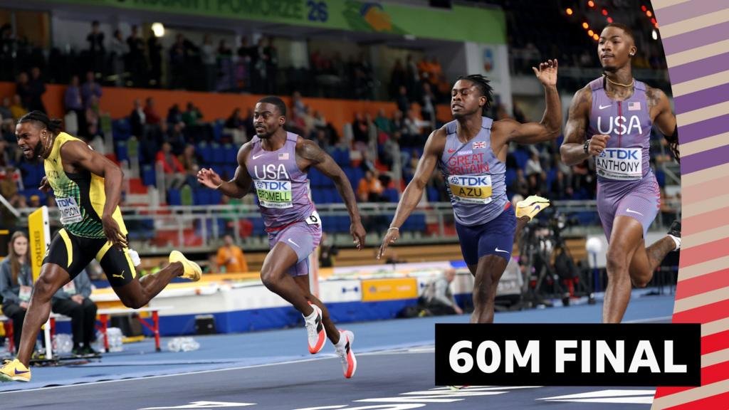 World Athletics Indoor Championships: GB’s Jeremiah Azu fourth in 60m final as Jordon Anthony takes gold