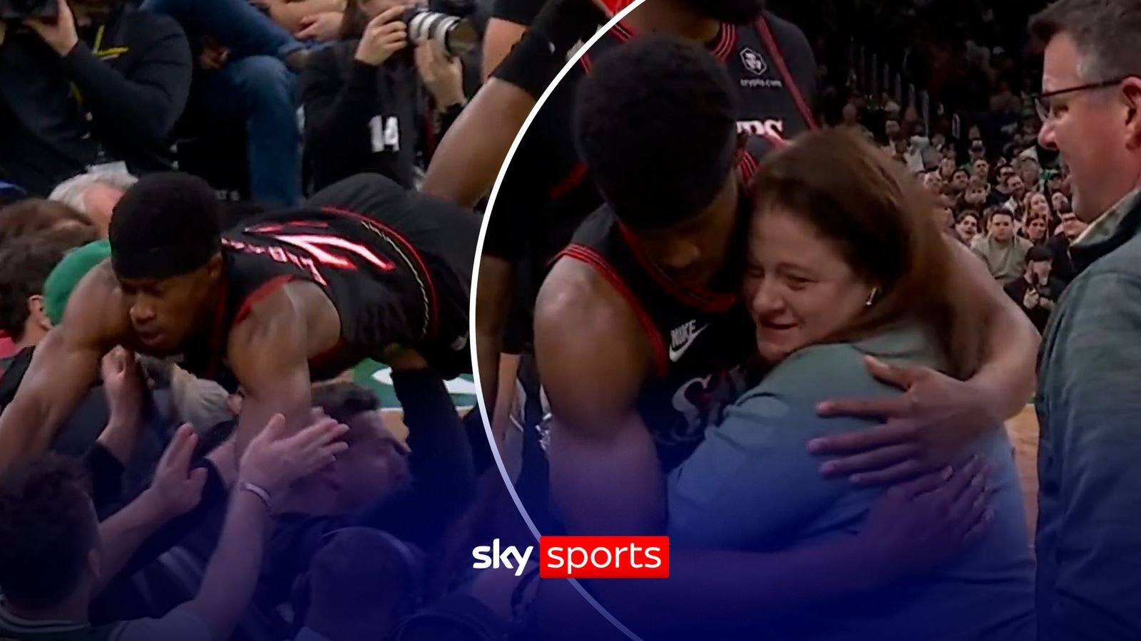 'Class act!' | Wholesome moment NBA star hugs fan after falling into crowd